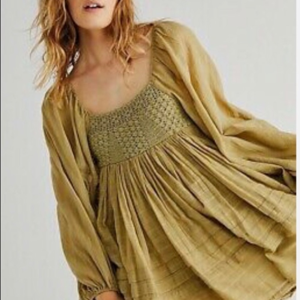 Free people ari crochet embroidered tiered mini dress
